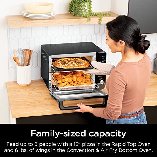 Ninja DCT402BK 13-in-1 Double Oven with FlexDoor, FlavorSeal & Smart Finish, Rapid Top Oven, Convection and Air Fry Bottom Oven, Bake, Roast, Toast, Air Fry, Pizza and More, Black
