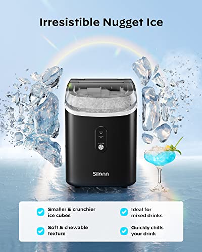 Nugget Ice Maker Countertop - Silonn Pebble Ice Maker Machine with Self-Cleaning Function, 33lbs/24H, Ice Makers for Home/Kitchen/Office, Black