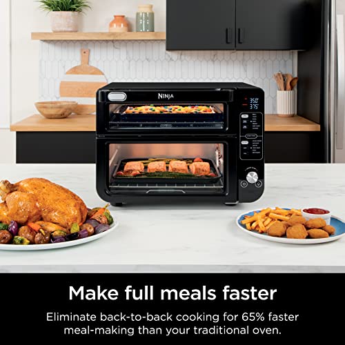 Ninja DCT402BK 13-in-1 Double Oven with FlexDoor, FlavorSeal & Smart Finish, Rapid Top Oven, Convection and Air Fry Bottom Oven, Bake, Roast, Toast, Air Fry, Pizza and More, Black