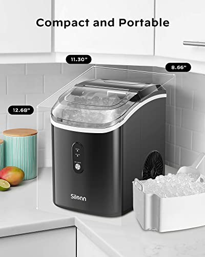 Nugget Ice Maker Countertop - Silonn Pebble Ice Maker Machine with Self-Cleaning Function, 33lbs/24H, Ice Makers for Home/Kitchen/Office, Black