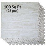 White Wood Grain Interlocking Foam Floor Tiles - 100 Sq. Ft