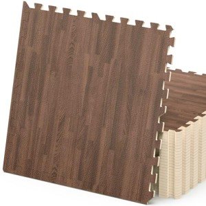 Dark Wood Grain Printed Foam Floor Tiles, 100 Sq. Ft