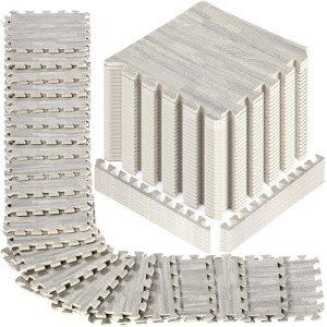 Gray Wood Grain Interlocking Foam Floor Tiles - 48 Pcs