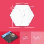 Hexagon Vinyl Flooring White Marble Peel & Stick Tiles