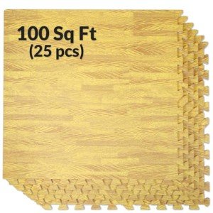 Light Wood Oak Grain Interlocking Foam Tiles - 100 Sq. Ft