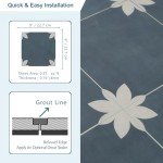 Peel and Stick Blue Flower Vinyl Floor Tiles