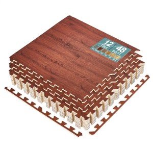 Wood Grain Foam Interlocking Floor Tiles - 48 Sq. Ft