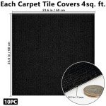 Peel and Stick Carpet Tiles - 10 Pack, Black