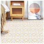 MORCART Peel and Stick Floor Tile - 20 PCS, 8" x 8" Vinyl Flooring - Waterproof Self-Adhesive Floor Tile for Bathroom, Kitchen, Living Room, Bedroom - Orange/Fabric Pattern Look