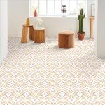 MORCART Peel and Stick Floor Tile - 20 PCS, 8" x 8" Vinyl Flooring - Waterproof Self-Adhesive Floor Tile for Bathroom, Kitchen, Living Room, Bedroom - Orange/Fabric Pattern Look