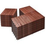 Acacia Wood Interlocking Deck Tiles - 54 PCS