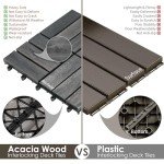 Acacia Wood Interlocking Patio Deck Tiles - 54 PCS