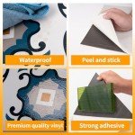 WOWSTAR Blue Flower Peel and Stick Floor Tiles