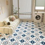 WOWSTAR Blue Flower Peel and Stick Floor Tiles