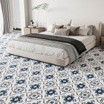WOWSTAR Blue Flower Peel and Stick Floor Tiles