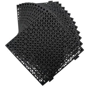 12 Pack Interlocking Rubber Floor Mats - Black