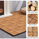 Yaheetech 27pcs Interlocking Acacia Deck Tiles 12" x 12