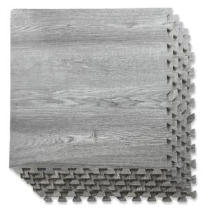 Natural Gray Wood Grain Foam Interlocking Tiles, 100 Sq Ft