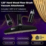 ALL PARTS ETC. 1.25" Hardwood Floor Vacuum Brush Attachment with Natural Horsehair Bristles - Includes 1-3/8" & 1.5" Adapters - Compatible with Shark, Miele, Hoover, Shop Vac, Eureka, Oreck