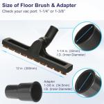 Portek 12" Horsehair Bristles Floor Brush Vacuum Attachment, 1 1/4" Hardfloor Head with 1 3/8"(35mm) Adapter, 2.5" Height/Soft Swivel Wheels Ideal for Hardwood Floor Cleaning