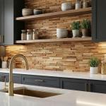 EZ-Wall 3D Teak Wood Mosaic Tile Set of 10