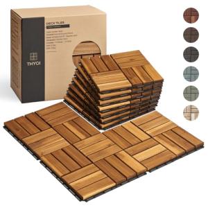 Acacia Wood Interlocking Deck Tiles - 10 Pcs