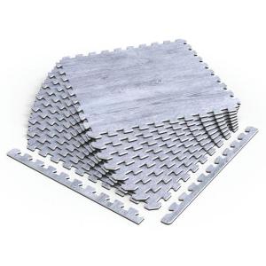 Stone Gray/Black Faux Wood Foam Floor Tiles, 4-Pack