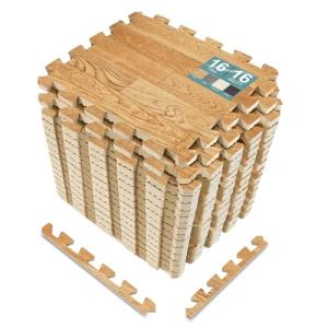 Wood Grain Foam Interlocking Floor Mats - 16 Tiles