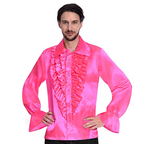 Men's Pink Satin Disco Shirt - Standard Size