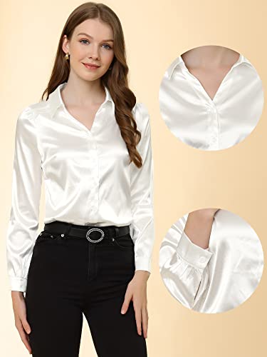 White Satin V-Neck Blouse for Women