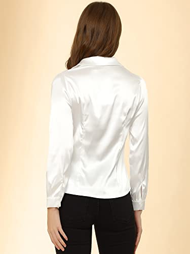 White Satin V-Neck Blouse for Women