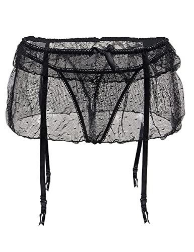 Black Mesh Garter Belt Set with G-String