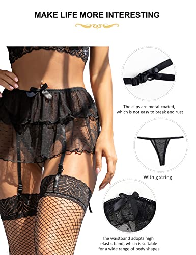 Black Mesh Garter Belt Set with G-String