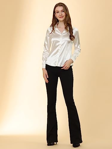 White Satin V-Neck Blouse for Women