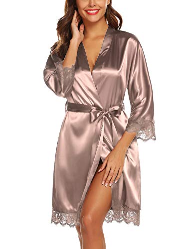 Satin Taupe Kimono Dressing Gown Nightwear