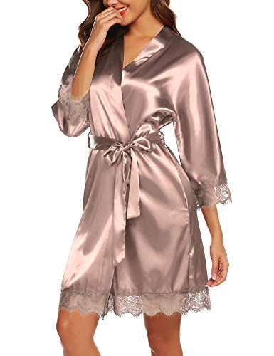 Satin Taupe Kimono Dressing Gown Nightwear