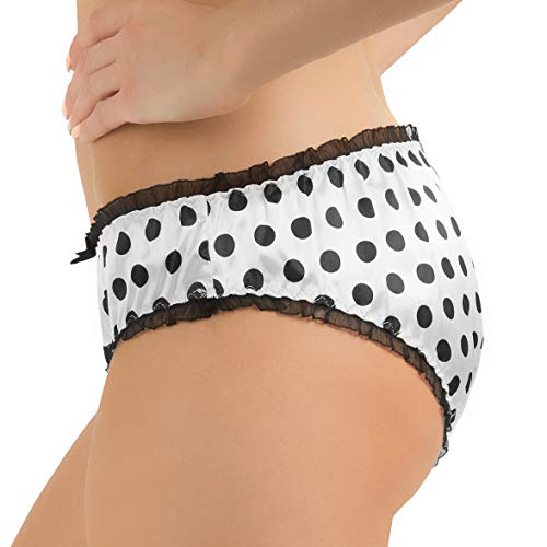 Polkadot Satin Women's Tanga Bikini (White, S)