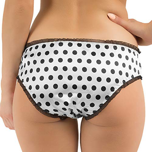 Polkadot Satin Women's Tanga Bikini (White, S)