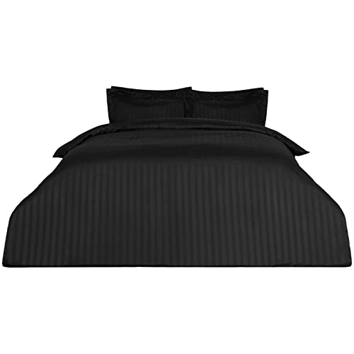 Satin Stripe Duvet Set, Black, Double