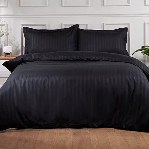 Satin Stripe Duvet Set, Black, Double