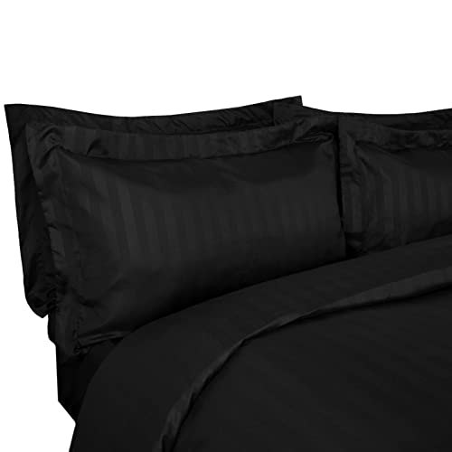Satin Stripe Duvet Set, Black, Double
