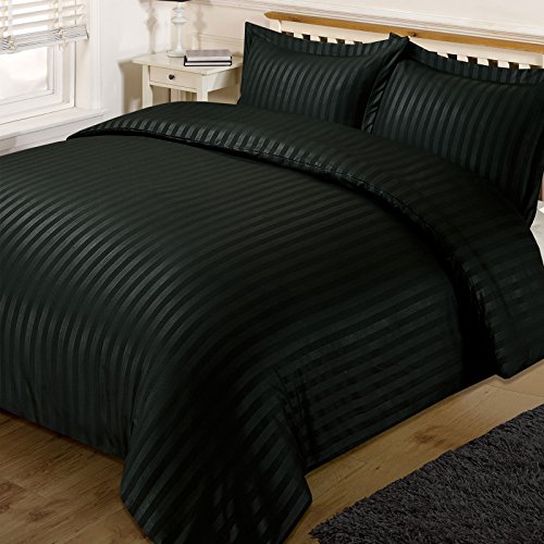 Satin Stripe Duvet Set, Black, Double