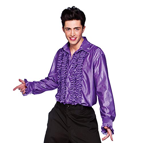 Men's Purple Satin Ruffle Disco Shirt