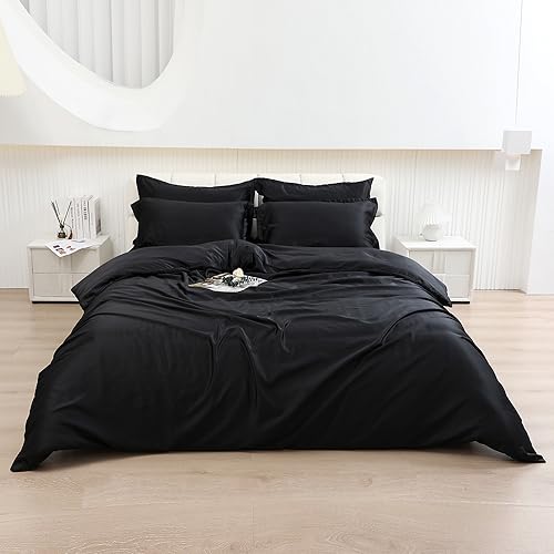 Black Satin King Duvet Cover Set - 6 Pieces