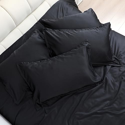 Black Satin King Duvet Cover Set - 6 Pieces