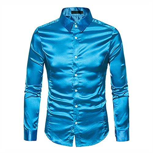 Blue Satin Slim Fit Tuxedo Shirt