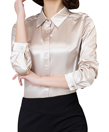 Champagne Satin Long Sleeve Blouse for Women