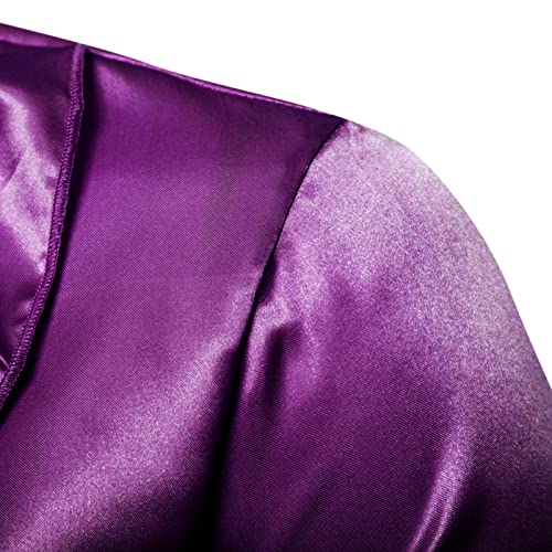 Men's Sequin Satin Button Up Shirt (Dark Purple, XL)