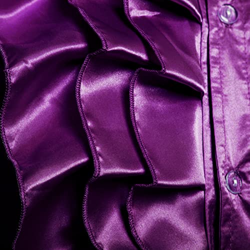 Men's Sequin Satin Button Up Shirt (Dark Purple, XL)