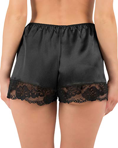 Black Satin Lace Lingerie Shorts for Women